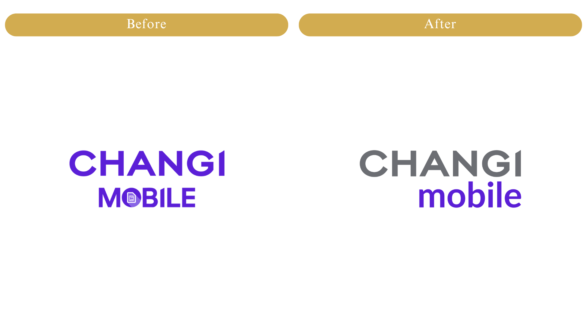 Before and after Changi Mobile Logo Redesign