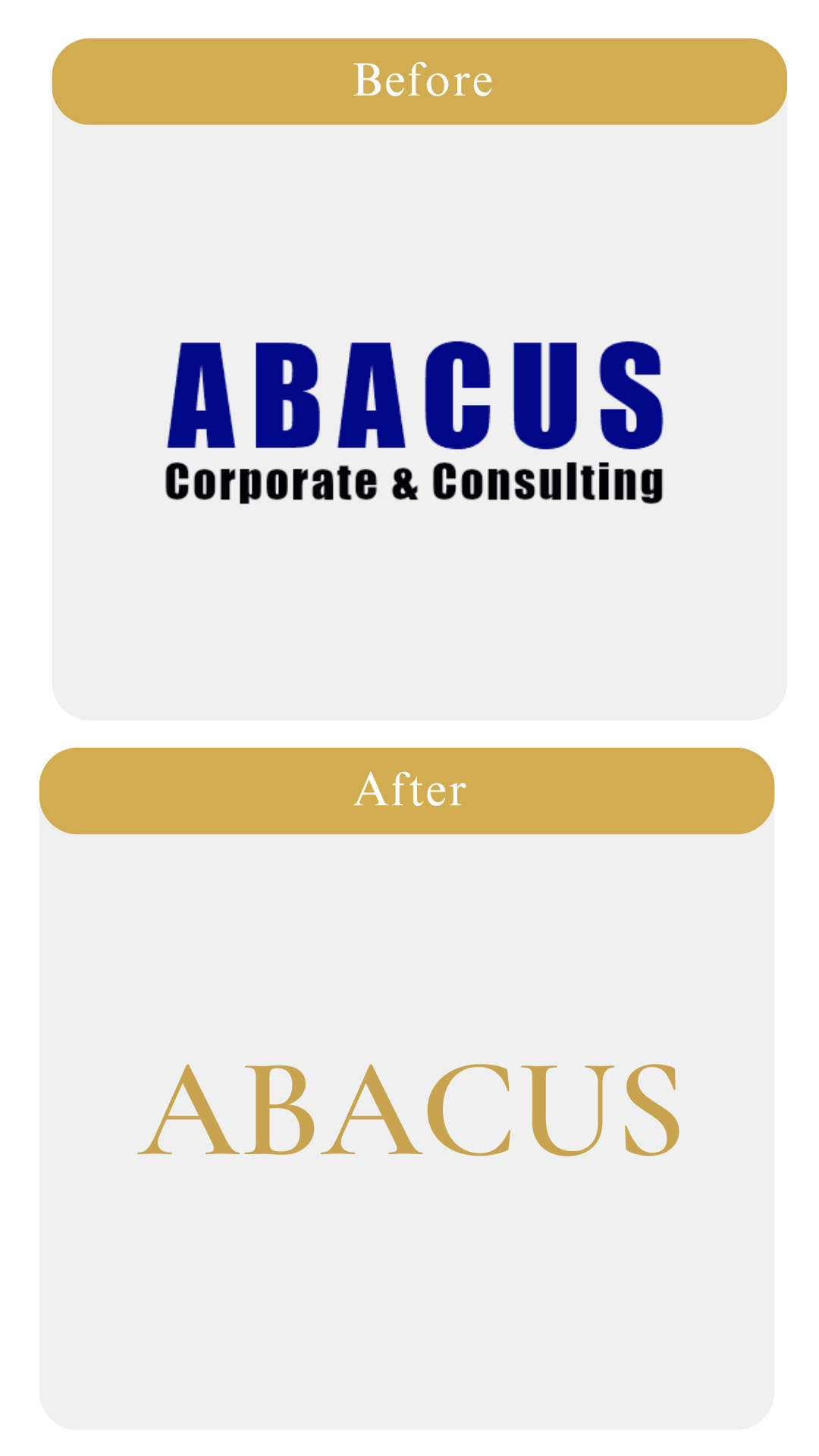 Before and after Abacus Corp Logo Redesign