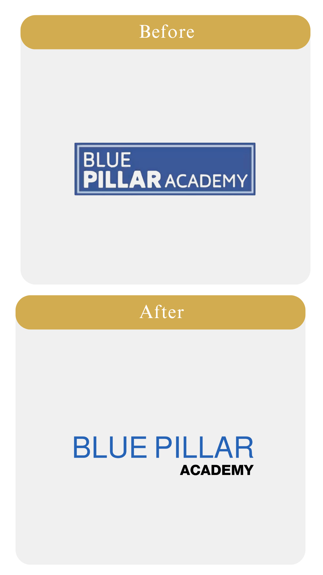Before and after Blue Pillar Academy Logo redesign