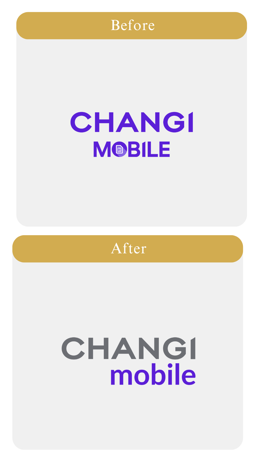 Before and after Changi Mobile Logo redesign