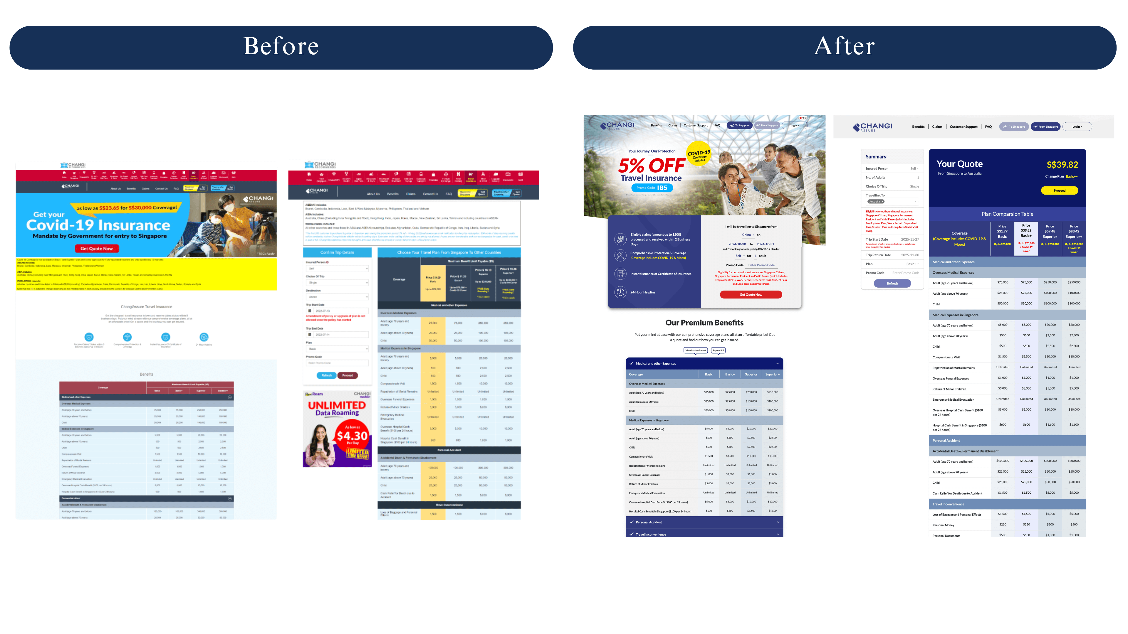 Infinite 1 website design showcase. Changi Assure Website (Before Redesign & After Redesign)